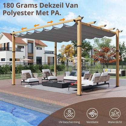 Outdoor Aluminum Pergola with Retractable Canopy, Reinforced 4-Sided Base, Waterproof & UV-Resistant Adjustable Roof, Modern Design for Patio, Deck, Backyard, and Garden