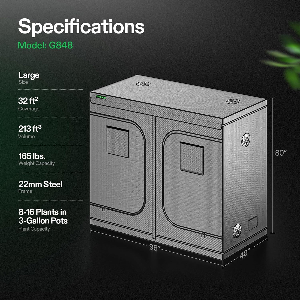 VIVOSUN G336 36"x36"x72" Grow Tent, 3x3 FT Advanced Gray Mylar Tent with 19mm Poles, Observation Window and Floor Tray for Hydroponic Plants for VS2000/VS3000