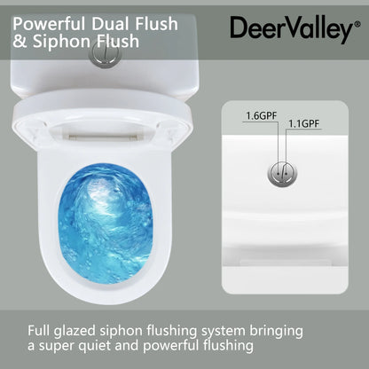 DeerValley Liberty Compact Toilets One-Piece Toilet With High-Efficiency Flush Round Toilet for Space-Saving Floor Mounted 12 in. Rough In 1-Piece 1.1/1.6 GPF Dual Flush (Seat Included)