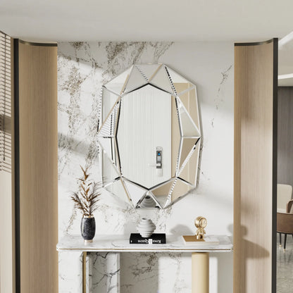 LUVODI Geometric Mirror Wall 28 x 39 inch Art Mirror Green 3D Glass Beveled for Bathroom Living Room