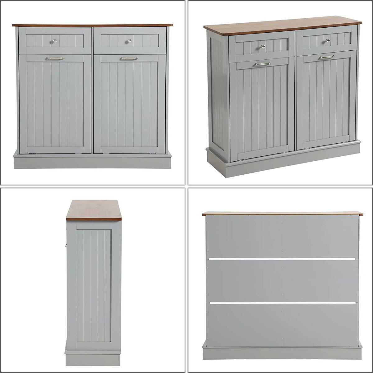 KIGOTY Dual Kitchen Trash Cabinet, Double Tilt Out Trash Can Cabinet with Countertop and Drawer, Free-Standing Pet Proof Recycling Cabinet Garbage Can Holder, Wood (White)