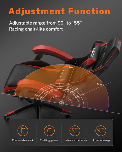 Bigzzia Gaming Chair with Footrest, Gaming Chair for Adult with Headrest and Lumbar Support,Red