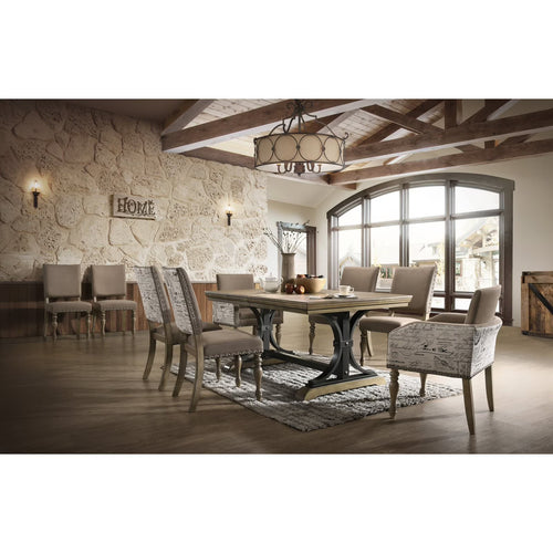 Roundhill Furniture 9-Piece Extendable Table with Nailhead Armchairs Dining Set, Driftwood