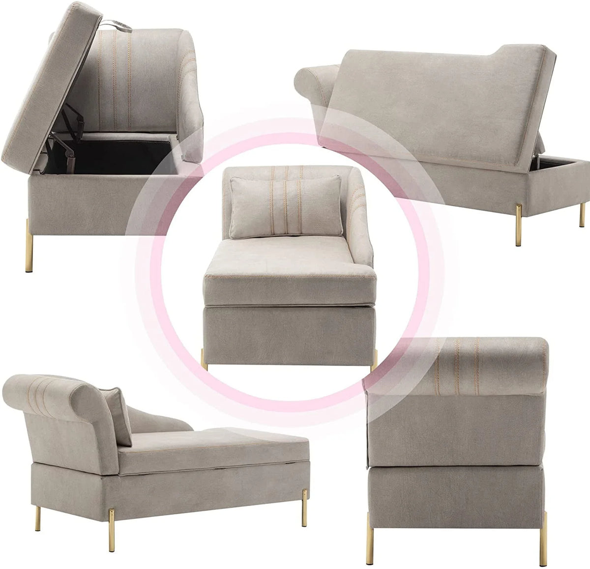 Andeworld Chaise Lounges Indoor Chair, Modern Upholstered Tufted Chaise Lounge Chair Indoor Faux Suede Sofa Recliner Couch for Bedroom Office Living Room Left Arm Facing Chaise Lounge（Khaki�?,This modern lounge couch sofa is made of highly elastic