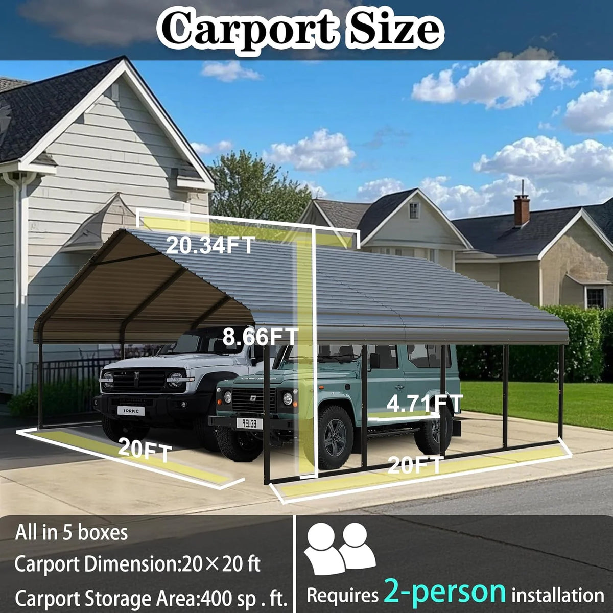 10x20 ft Portable Garage Heavy-Duty Metal Carport Canopy Kit，All-Weather Shelter with Reinforced Galvanized Steel Frame，for RV, Truck, Boat & 1 Cars Storage，Multi-Use Party Tent