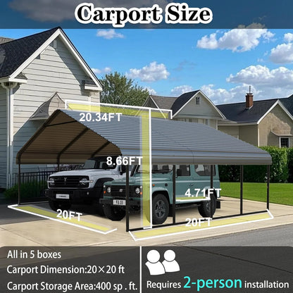 10x20 ft Portable Garage Heavy-Duty Metal Carport Canopy Kit，All-Weather Shelter with Reinforced Galvanized Steel Frame，for RV, Truck, Boat & 1 Cars Storage，Multi-Use Party Tent