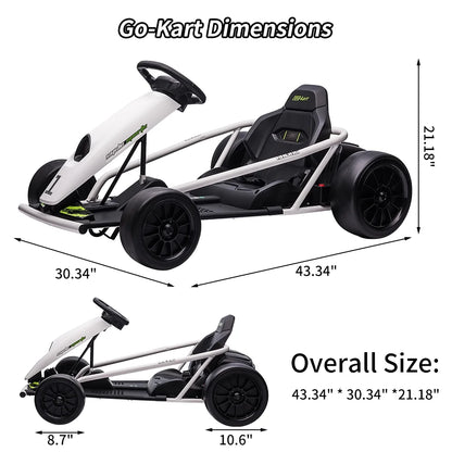 Geetinfly Go Kart for Kids,24V Battery 300WX2 Motors Pedal On Foot Go Cart,8MPH High Speed Drifting Car with Slow Start Function,Music,White