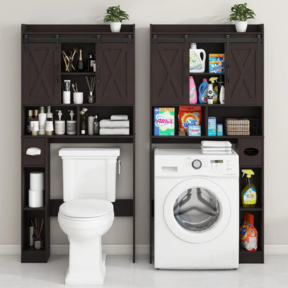 Over The Toilet Storage Cabinet, Farmhouse Storage Cabinet Over Toilet with Sliding Doors��Home Space-Saving Toilet Rack, for Bathroom, Restroom, Laundry