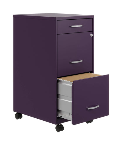 Space Solutions 18" Deep 3 Drawer Mobile Letter Width Vertical File Cabinet, Midnight Purple
