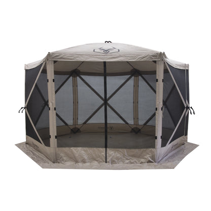 Gazelle Tents™,G6 6-Sided Portable Gazebo with TriTech Mesh, Easy Pop-Up Hub Screen Tent, Waterproof, UV Resistant, 8-Person & Table, Desert Sand, 86" x 124" x 124", GK914, Includes 3 Wind Panels