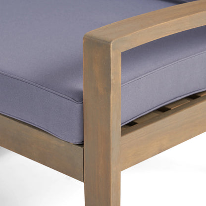 Wilcox Outdoor Acacia Wood Loveseat and Coffee Table Set with Cushions, Grey, Dark Grey
