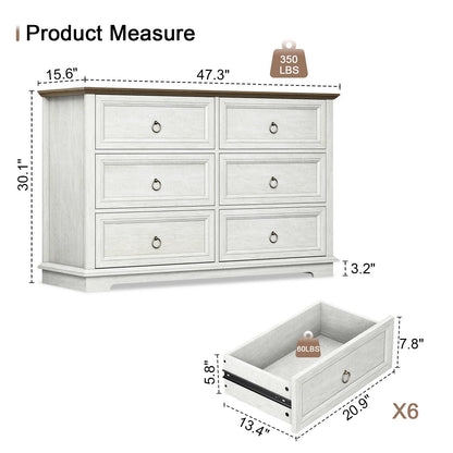 FAGAGA 6 Drawers Dresser for Living Room,Storage Cabinet Wooden Dressers Organizer for Bedroom,White