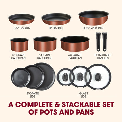 T-fal Ingenio Expertise Nonstick 14-Piece Cookware Set, Induction Oven Safe up to 500F, Detachable Handle, Onyx Black