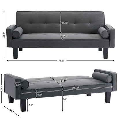 Convertible Futon Sofa Bed,Gray Upholstered Futon Couch Fabric Sleeper Sofa for Living Room Apartment