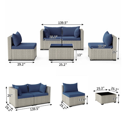 7 Pieces Patio Conversation Set, Outdoor Sectional PE Rattan Wicker Furniture Seat,Dark Gray