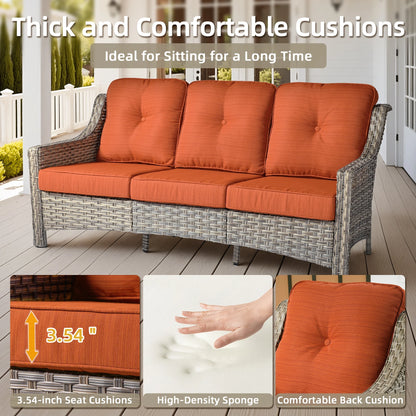 Ovios Outdoor Patio Sofa 3-Seater with Cushions All-Weather Wicker Rattan Couch for Garden, Porch, or Backyard