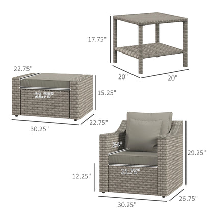 Outsunny 5 Piece Patio Furniture Set, All Weather PE Rattan Conversation Chair & Ottoman Set w/ Table, Cushions & Pillows Included, Beige