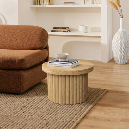 LuxenHome Wood Round Side Table, 19" Fluted End Table for Small Spaces, Mid Century Modern Wooden Accent Tables, Small Bedside Table, Couch Side Table, Nightstand for Living Room Bedroom Couch