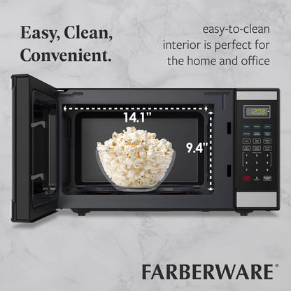 Farberware Countertop Microwave Ov 1100 Watts, 2.2 cu ft - Smart Sensor With LED Lighting and Child Lock - Perfect for Apartments and Dorms - Easy Clean Black Interior, Stainless Steel