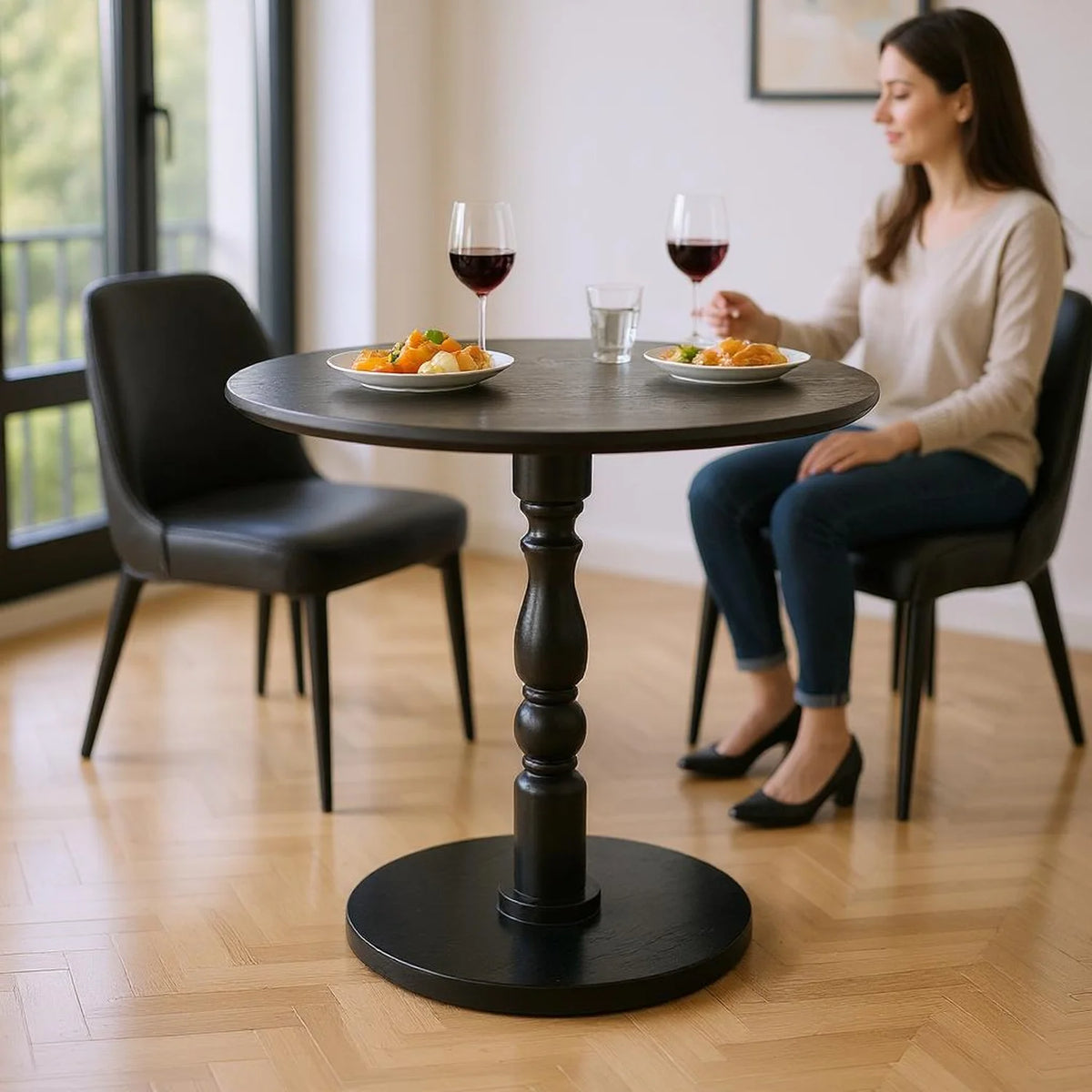 Homy Casa Round Wooden Dining Table for Cozy Living Room Coffee Corner, Walnut