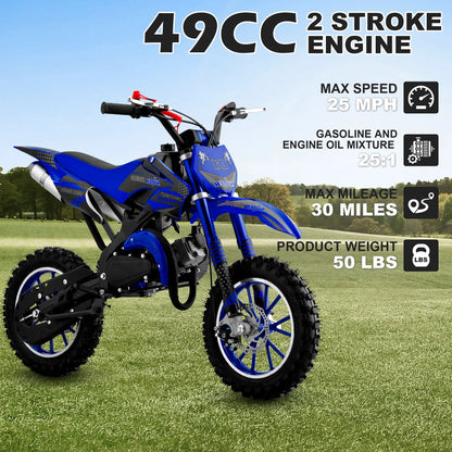 Gpower Gasoline 49cc Dirt Bike for Kids 6-15,2-Stroke Gas Power Mini Dirt Bike,1-Seater,Blue