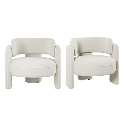 BELLEZE Sherpa Boucle Chair, Modern Barrel Accent Chair Comfy Round Upholstered Armchair Accent Side Chair for Living Room, Bedrooms, Corner - Quinton��White��