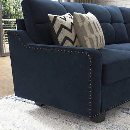 HONBAY Rivet Corner Sofa L-Shaped Sofa Couch Reversible 4-Seater Couch for Living Room and Apartment, Dark Blue