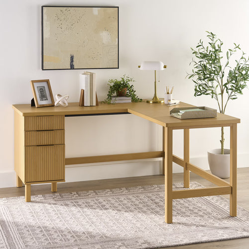 Better Homes & Gardens Lillian Fluted L-Shape Desk, Natural Pine Finish