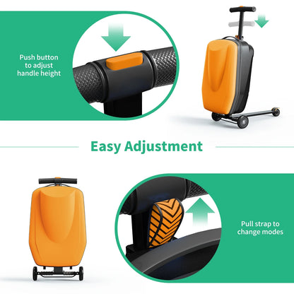 TABU Scooter Luggage for Kids & Adults, Carry on Luggage with Wheels for Kids Ages 6-15,Blue