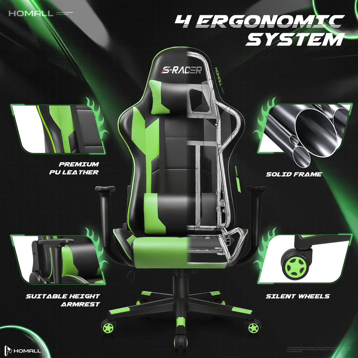 Homall Gaming Chair office Chair with Headrest & Lumbar Support, Pink
