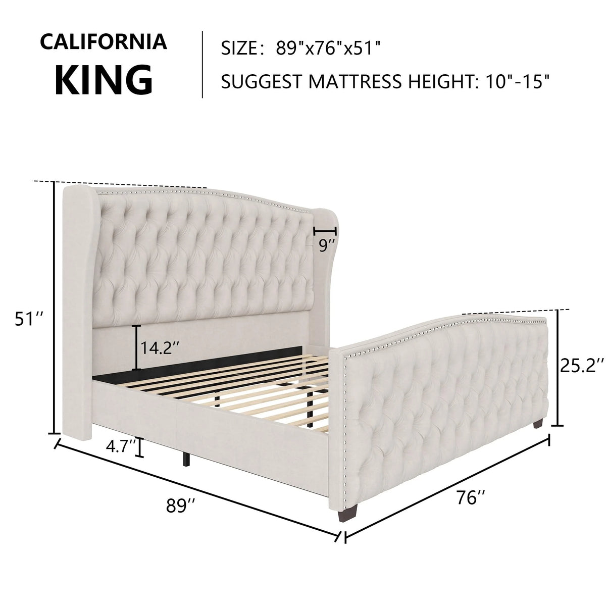 VANACC Queen Size Bed Frame, Velvet Upholstered Bed with Deep Button Tufted Wingback Headboard��Grey
