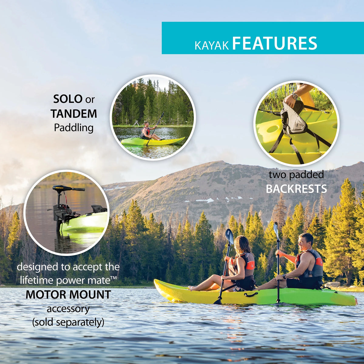 Lifetime Manta 10 ft Tandem Kayak, Yellow, Lime (91071)