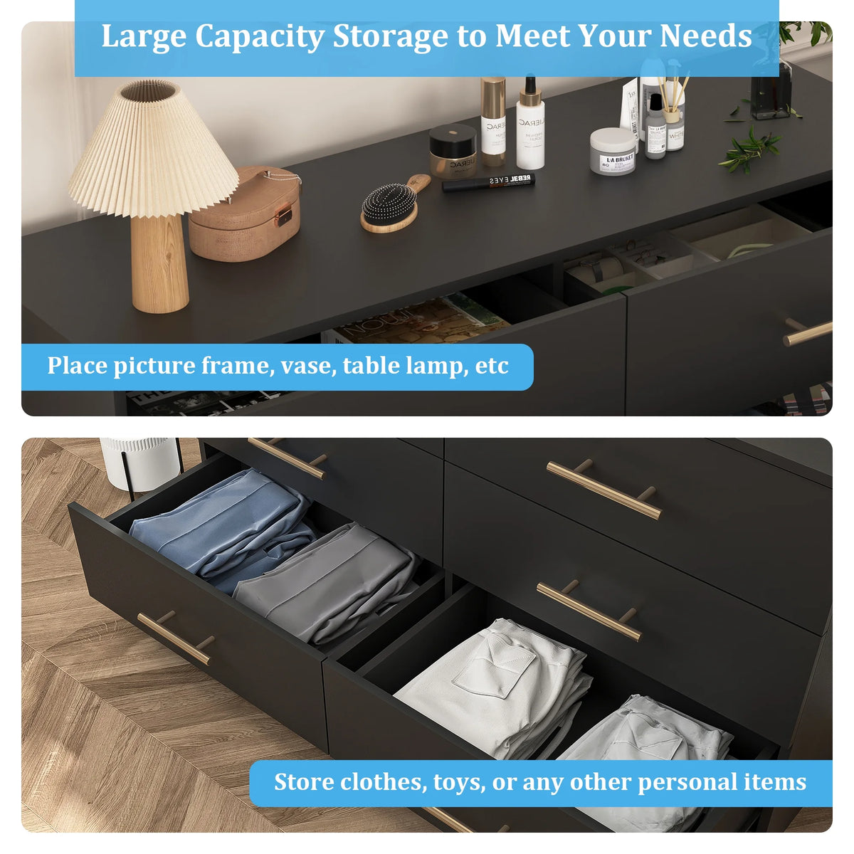 Kadyn White Chest of Drawer, 6 Double Drawer Dresser for Bedroom, Modern Storage Cabinet for Living Room, Dresser