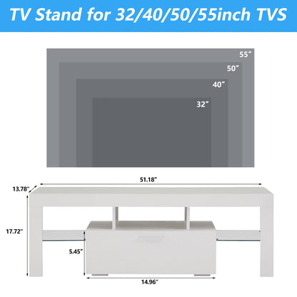 UHOMEPRO TV Stand for TV up to 70", Living Room Entertainment Center with RGB LED Lights and Storage Shelves Furniture, White High Gloss TV Cabinet Console Table