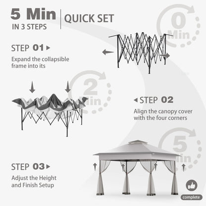 Bezseller 11x11 Pop up Gazebo, Outdoor Waterproof Canopy Tent with Mosquito Netting for Outdoors, Khaki