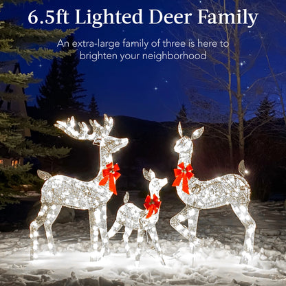 Best Choice Products 6.5ft 3-Piece Lighted Christmas Deer Set Outdoor Yard Decoration w/ 385 LED Lights, Stakes - Gold