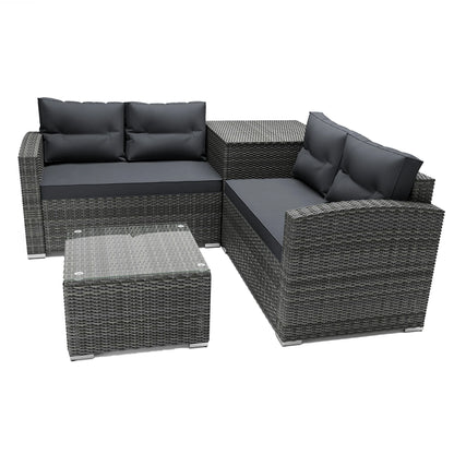 SEGMART 4 Piece Patio Furniture Set, All-Weather Outdoor Sectional Sofa Set, PE Rattan Conversation Set with Storage Box, Table & Cushions, Wicker Furniture Couch Set for Patio Deck Garden
