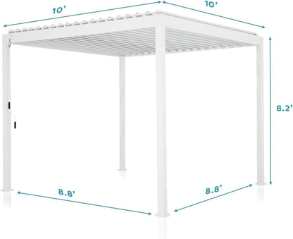Mirador 10'x 10' 111S Outdoor Aluminum Pergola w/ Adjustable Rainproof Louver for Garden, Patio, Backyard, Takasho/Wood Grain