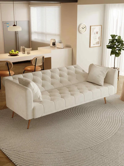 FFH Modern Corduroy Futon Sofa Bed with Adjustable Backrest,Convertible Loveseat Sleeper,Soft Couch with Drop-Down Table and Cup Holder for Living room,Pink