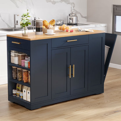 DWVO Kitchen Storage Cart with Trash Can Storage Cabinet, Rolling Kitchen Island with Wheels and Drawers for 13-Gallon Trash Bin, Gray