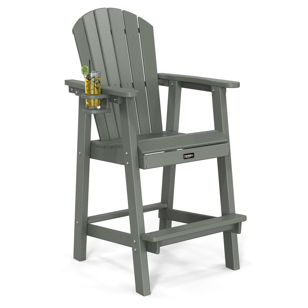 UBesGoo Tall Adirondack Chairs,HDPE All Weather Poly Lumber with Cup Holder,Outdoor Bar Stools with Wide Armrest for Outdoor Deck Lawn Pool Backyard,Lake Blue