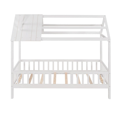 Euroco Twin Size Platform Bed, House Bed with Fence for Kids, Gray