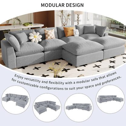 Harper & Bright Designs Convertible Modular Sectional Sofa with 2 Removable Ottomans & Pillows, Large U Shape Cloud Couch with Reversible Chaise for Living Room, Grey