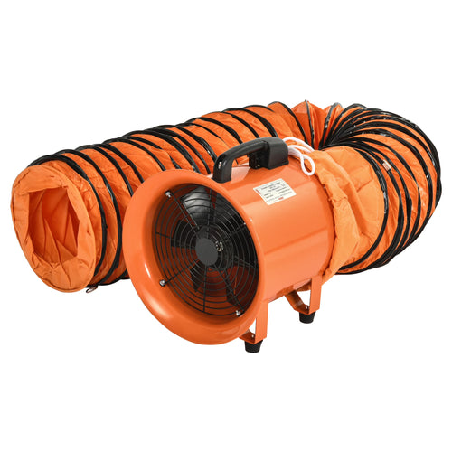 DEXTRUS 12" Utility Blower Extractor Fan, 3300 RPM High Velocity Utility Ventilator with 16ft Duct Hose for Factories, Basements, Orange