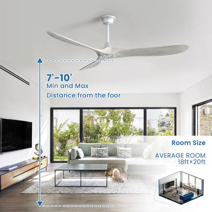 Sofucor 60" Modern Ceiling Fans No Light With Remote Control For Living Room Porch