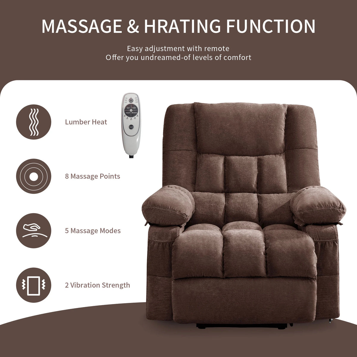 JONPONY Power Lift Recliner Chair Recliners for Elderly with Heat and Massage Recliner Chair for Living Room with Infinite Position and Side Pocket,USB Charge Port,Brown