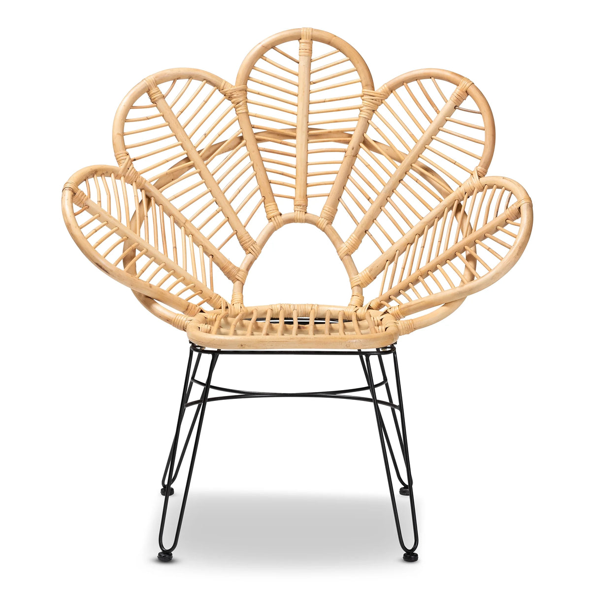 bali & pari Garan Modern Bohemian Natural Brown Rattan and Black Metal Accent Chair