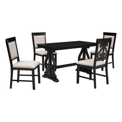 5 Piece Dining Table Set, Atumon Dining Table Set for 4, Wood Dining Room Set with 1 Table and 4 Upholstered Chairs, Farmhouse Dining Table Set for Kitchen Dining Room Apartment, Natural