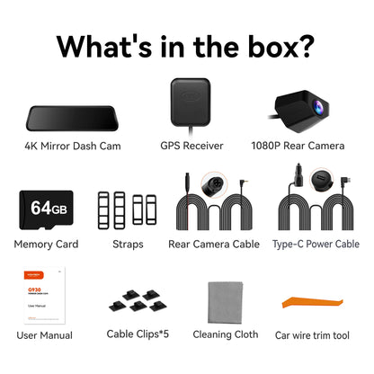 WolfBox 10" Touch Screen Dash Cam Front and Rear, 4K+1080P Rear View Mirror Backup Car Camera with Night Vision, GPS, Free 64GB Card