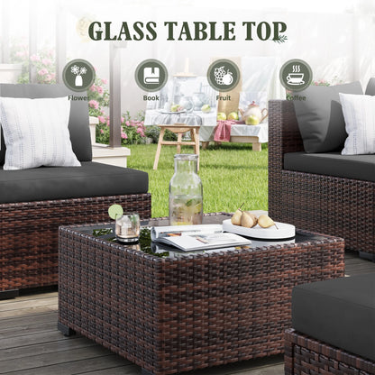 7 Pieces Patio Conversation Set, Outdoor Sectional PE Rattan Wicker Furniture Seat,Dark Gray